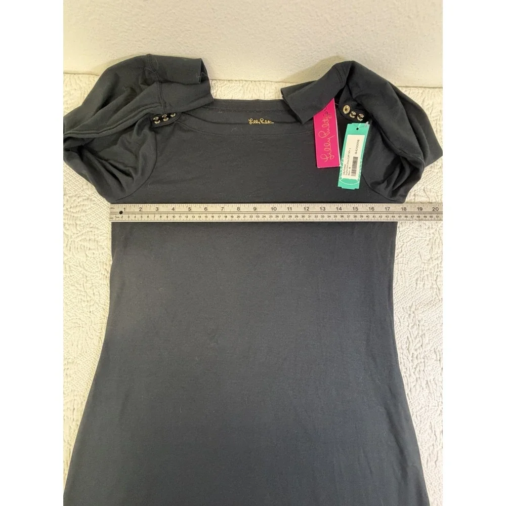 LILLY PULITZER-Sophie Dress-UPF 50-Black-Gold Buttons-Designer Chic Medium Shift - Picture 3 of 7